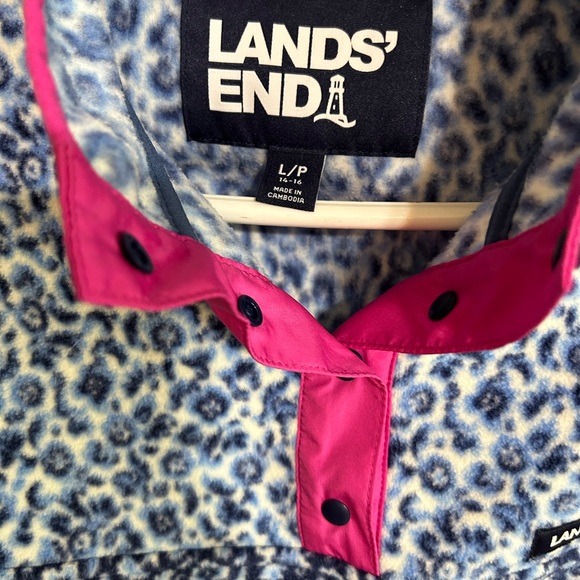 Lands Ends fleece two tone blue animal pattern pink trim Sz L Petit - Picture 4 of 5